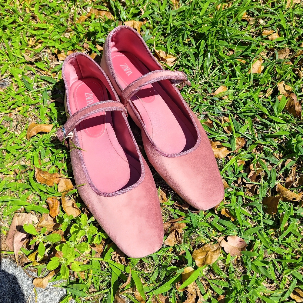 Zara Velvet Dusty Rose Pink 🩷 Mary Jane Ballet  Flats EUR 40 GUC